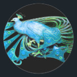 STICKER ROND ELÉGANT PEACOCK EN AQUA TURQUOISE BLEU, NOIR<br><div class="desc">Design de bijoux Art Nouveau vintage.Développement graphique numérique moderne et Cool par Bulgan Lumini (c) .Facile à customiser avec votre propre texte comme une cérémonie mariage faire-part, cartes de place, sauver la date, merci, douches nuptiales, douches douces 16 anniversaires, douches fiançailles, ou à peu près tout événement que vous souhaitez!...</div>