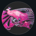 STICKER ROND ELÉGANT PEACOCK EN ROSE, FUCHSIA, NOIR<br><div class="desc">Design de bijoux Art Nouveau vintage.Développement graphique numérique moderne et Cool par Bulgan Lumini (c) .Facile à customiser avec votre propre texte comme une cérémonie mariage faire-part, cartes de place, sauver la date, merci, douches nuptiales, douches douces 16 anniversaires, douches fiançailles, ou à peu près tout événement que vous souhaitez!...</div>