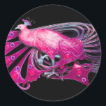 STICKER ROND ELÉGANT PEACOCK EN ROSE, FUCHSIA, NOIR<br><div class="desc">Design de bijoux Art Nouveau vintage.Développement graphique numérique moderne et Cool par Bulgan Lumini (c) .Facile à customiser avec votre propre texte comme une cérémonie mariage faire-part, cartes de place, sauver la date, merci, douches nuptiales, douches douces 16 anniversaires, douches fiançailles, ou à peu près tout événement que vous souhaitez!...</div>