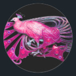 STICKER ROND ELÉGANT PEACOCK EN ROSE, FUCHSIA, NOIR<br><div class="desc">Design de bijoux Art Nouveau vintage.Développement graphique numérique moderne et Cool par Bulgan Lumini (c) .Facile à customiser avec votre propre texte comme une cérémonie mariage faire-part, cartes de place, sauver la date, merci, douches nuptiales, douches douces 16 anniversaires, douches fiançailles, ou à peu près tout événement que vous souhaitez!...</div>