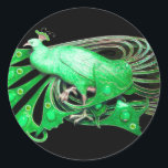 STICKER ROND ÉLÉGANT PEACOCK EN VERT, NOIR<br><div class="desc">Design de bijoux Art Nouveau vintage.Développement graphique numérique moderne et Cool par Bulgan Lumini (c) .Facile à customiser avec votre propre texte comme une cérémonie mariage faire-part, cartes de place, sauver la date, merci, douches nuptiales, douches douces 16 anniversaires, douches fiançailles, ou à peu près tout événement que vous souhaitez!...</div>