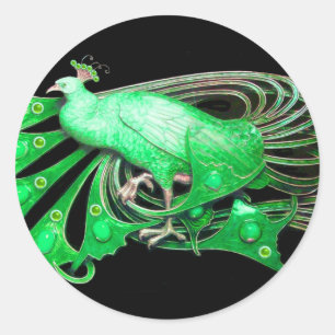 STICKER ROND ÉLÉGANT PEACOCK EN VERT, NOIR