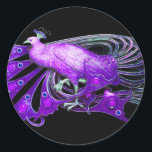 STICKER ROND ÉLÉGANT PEACOCK EN VIOLET VIOLET VIOLET, NOIR<br><div class="desc">Design de bijoux Art Nouveau vintage.Développement graphique numérique moderne et Cool par Bulgan Lumini (c) .Facile à customiser avec votre propre texte comme une cérémonie mariage faire-part, cartes de place, sauver la date, merci, douches nuptiales, douches douces 16 anniversaires, douches fiançailles, ou à peu près tout événement que vous souhaitez!...</div>