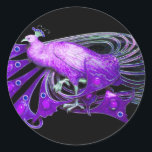 STICKER ROND ÉLÉGANT PEACOCK EN VIOLET VIOLET VIOLET, NOIR<br><div class="desc">Design de bijoux Art Nouveau vintage.Développement graphique numérique moderne et Cool par Bulgan Lumini (c) .Facile à customiser avec votre propre texte comme une cérémonie mariage faire-part, cartes de place, sauver la date, merci, douches nuptiales, douches douces 16 anniversaires, douches fiançailles, ou à peu près tout événement que vous souhaitez!...</div>
