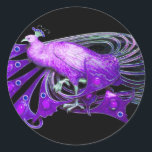 STICKER ROND ÉLÉGANT PEACOCK EN VIOLET VIOLET VIOLET, NOIR<br><div class="desc">Design de bijoux Art Nouveau vintage.Développement graphique numérique moderne et Cool par Bulgan Lumini (c) .Facile à customiser avec votre propre texte comme une cérémonie mariage faire-part, cartes de place, sauver la date, merci, douches nuptiales, douches douces 16 anniversaires, douches fiançailles, ou à peu près tout événement que vous souhaitez!...</div>
