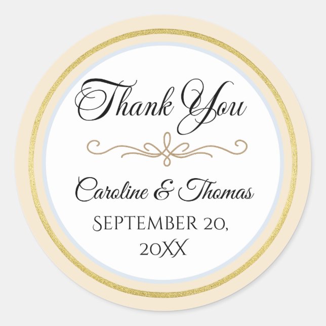 Sticker Rond Elégant Pearl Gold Script Mariage Perles romantiqu (Devant)