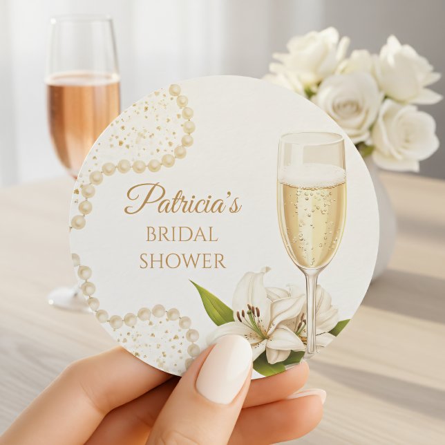 Sticker Rond Élégant Perles de Champagne & Prosecco Enterrement (Créateur téléchargé)