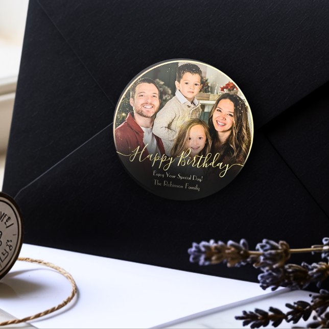 Sticker Rond Elégant Personnalisé Joyeux Anniversaire Ajoutez V (Créateur téléchargé)