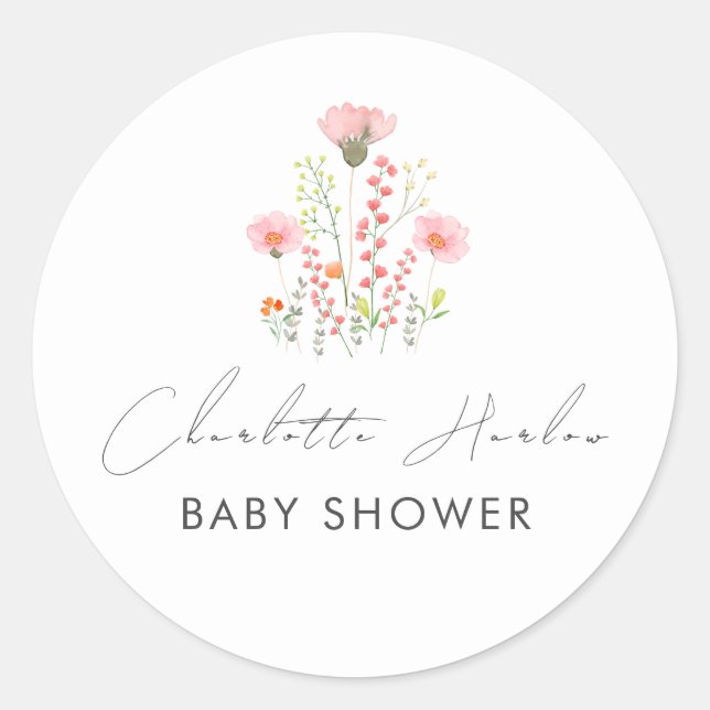 Sticker Rond Elégant petit Baby shower Fleur sauvage moderne (Devant)