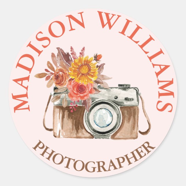 Sticker Rond Élégant Photographe Vintage Chic Pink (Devant)