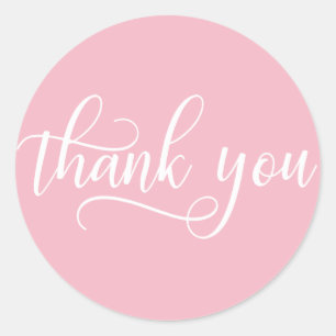 Sticker Rond Élégant PINK blanc Script Calligraphie Merci