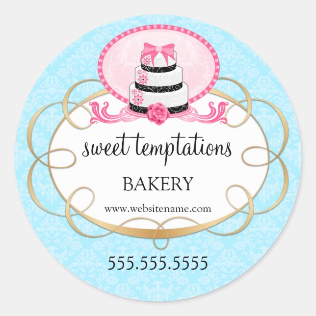 Sticker Rond Élégant Pink Cake Boulangerie Emballage (Devant)