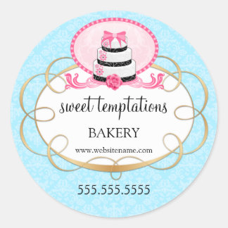 Sticker Rond Élégant Pink Cake Boulangerie Emballage