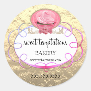 Sticker Rond Elégant Pink Cupcake Bakery emballage