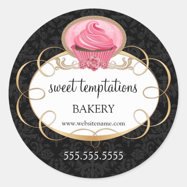 Sticker Rond Élégant Pink Cupcake Boulangerie emballage (Devant)