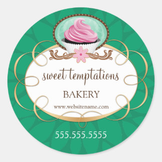 Sticker Rond Élégant Pink Cupcake Boulangerie emballage