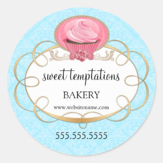 Sticker Rond Élégant Pink Cupcake Boulangerie emballage