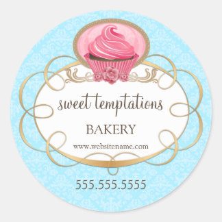 Sticker Rond Élégant Pink Cupcake Boulangerie emballage