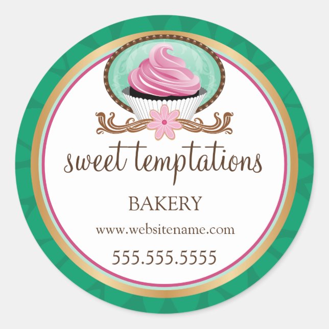 Sticker Rond Élégant Pink Cupcake Boulangerie emballage (Devant)