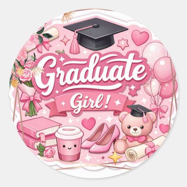 Sticker Rond Elegant Pink Floral Graduation Party envelop seal (Devant)