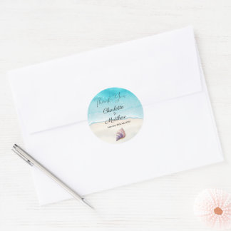 Sticker Rond Elégant Plage Mariage Coquillages Perles Nautiques