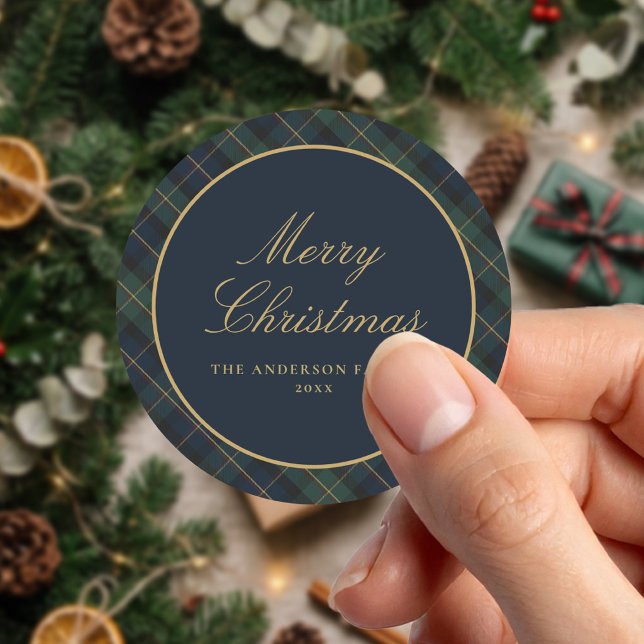 Sticker Rond Élégant Plaid de Noël Classique (Créateur téléchargé)