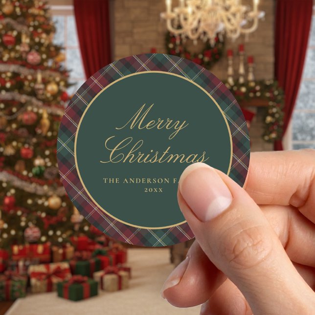 Sticker Rond Élégant Plaid de Noël Classique (Créateur téléchargé)