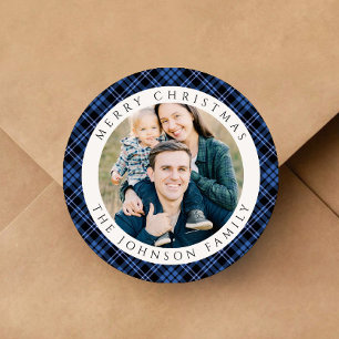 Sticker Rond Élégant Plaid Photo Noël
