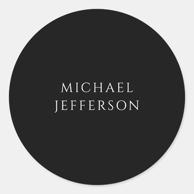 Sticker Rond Elegant Plain Black White Personalized Custom (Devant)