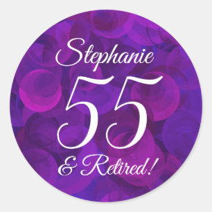 Sticker Rond Élégant pourpre 55 et retraite à la retraite Faveu