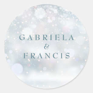 Sticker Rond Elégant premier Snowflakes Mariage d'hiver