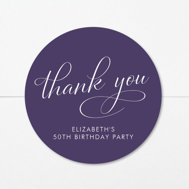 Sticker Rond Elegant Purple 50th Birthday Party Thank You (Créateur téléchargé)