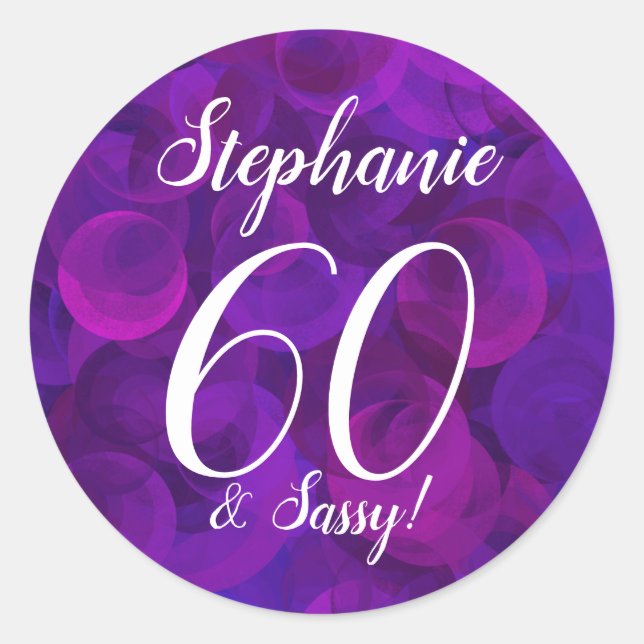 Sticker Rond Elégant Purple 60 et Sassy Birthday Favor (Devant)