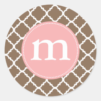 Sticker Rond Elégant Quatrefoil marocain Brown Personnalisé