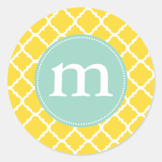 Sticker Rond Elégant Quatrefoil Marocain Jaune Personnalisé