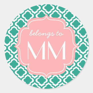 Sticker Rond Elégant Quatrefoil marocain Turquoise Personnalisé