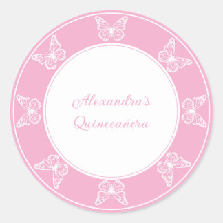 Sticker Rond Elégant Quinceañera rose - Classy papillon