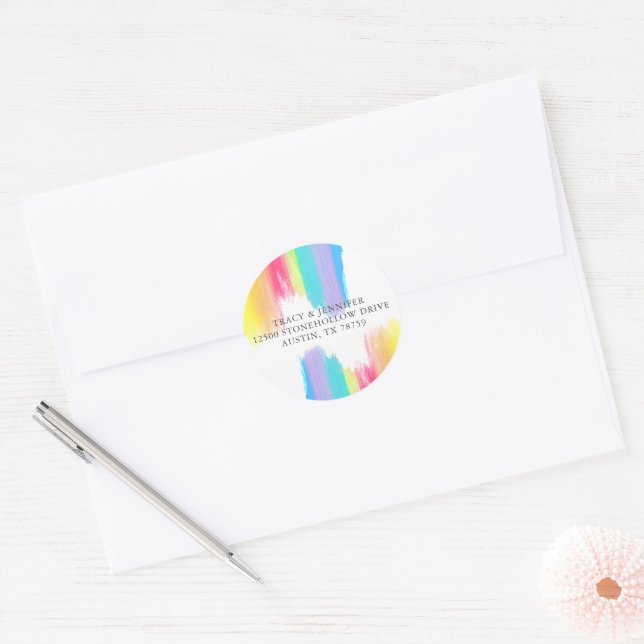 Sticker Rond Elegant Rainbow Watercolor Mariage Adresse de reto (Enveloppe)