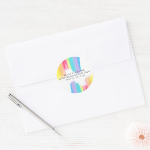 Sticker Rond Elegant Rainbow Watercolor Mariage Adresse de reto