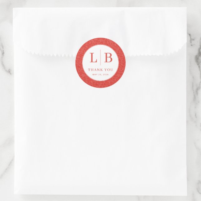 Sticker Rond Elegant Red Initials (Sac)