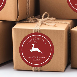 Sticker Rond Élégant Red Joyeux Noël Reindeer Cadeau personnali