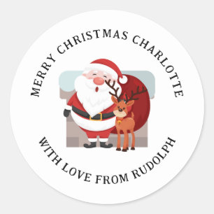 Sticker Rond Elegant Reindeer & Père Noël Nom de famille de Noë