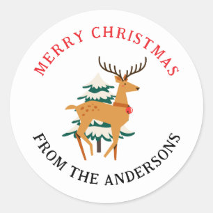 Sticker Rond Elegant Reindeer & Père Noël Nom de famille de Noë