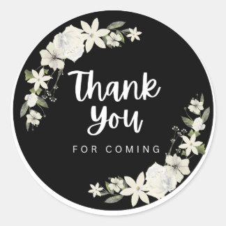 Sticker Rond Élégant Remerciement Fleur Blanc Noir Pour Avoir A