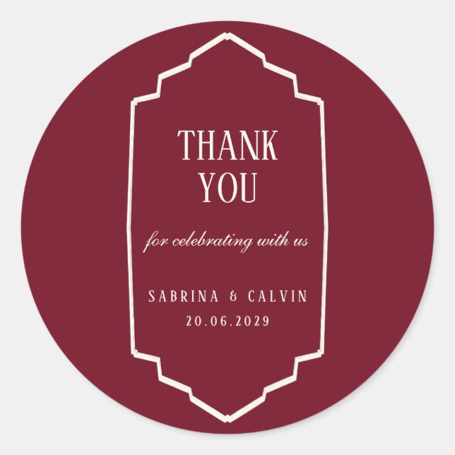 Sticker Rond Elegant Retro Checkered Burgundy Wedding (Devant)