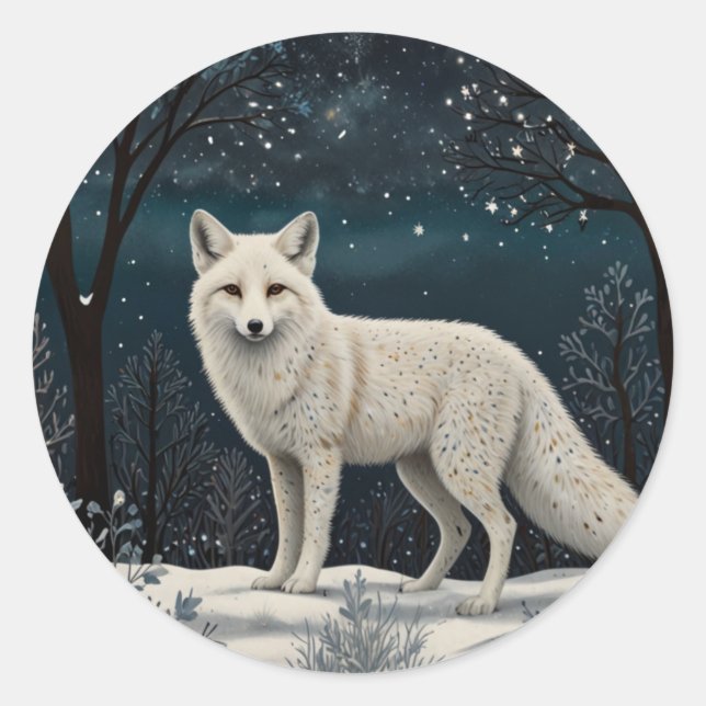 Sticker Rond Elegant retro white winter fox (Devant)