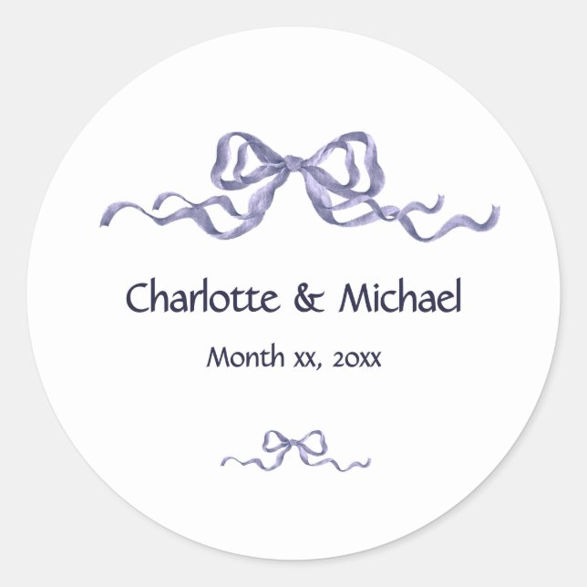 Sticker Rond Elegant Ribbon & Bow Romantic White & Navy Wedding (Devant)