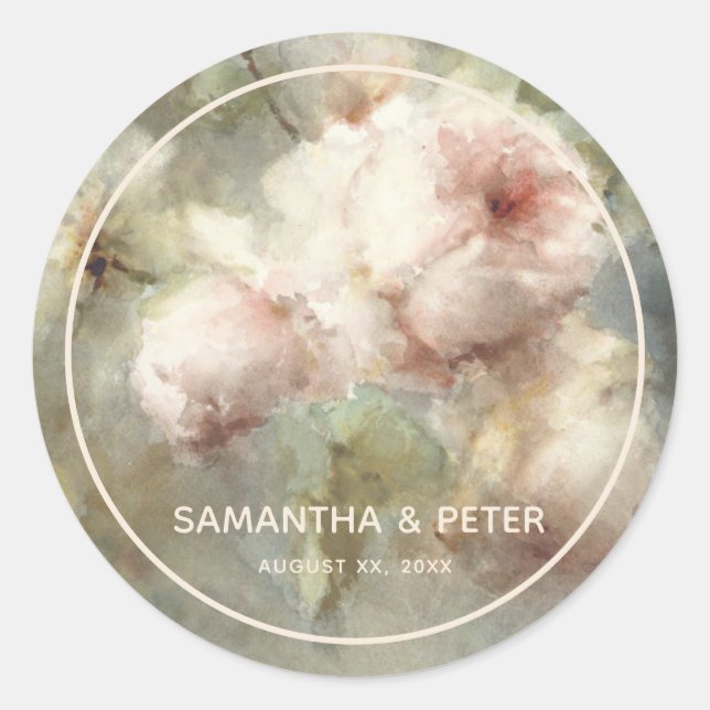 Sticker Rond Elégant Rose antique, Aquarelle rose douce Floral (Devant)