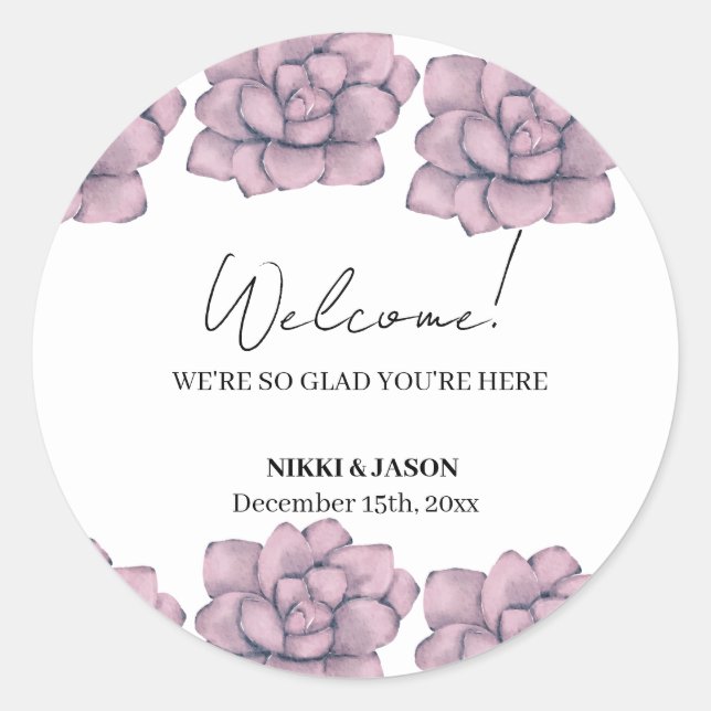 Sticker Rond Elégant Rose aquarelle Mariage minimal Accueil (Devant)