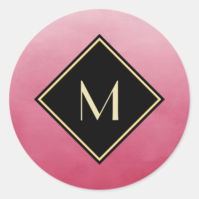 Sticker Rond Élégant rose Brossé Avec Monogramme Or Simple (Devant)